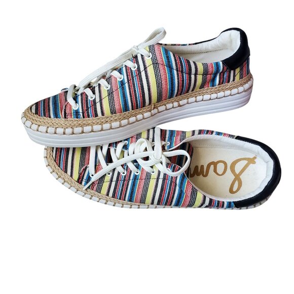 Sam Edelman Kave Multi Striped Lace Up Sneaker Women Shoe Size 8.5 Never Worn - Picture 1 of 10